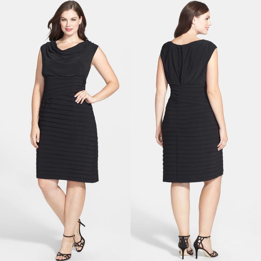 Adrianna Papell Cowl Neck Shutter Pleat Dress Sz 8‎ Black Cocktail Event Classic